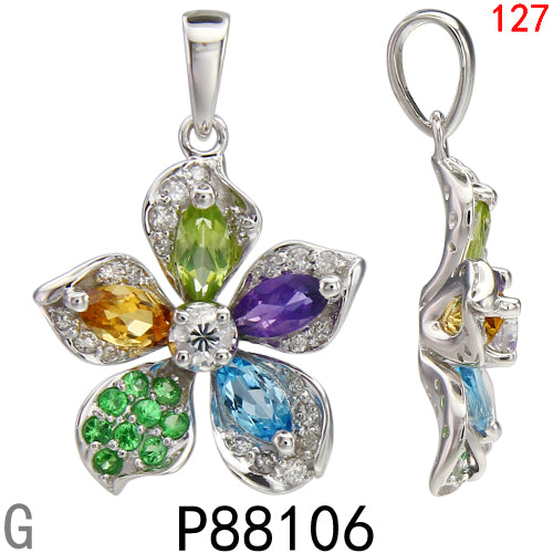 18KW BLUE TOPAZ PENDANT W/DIA