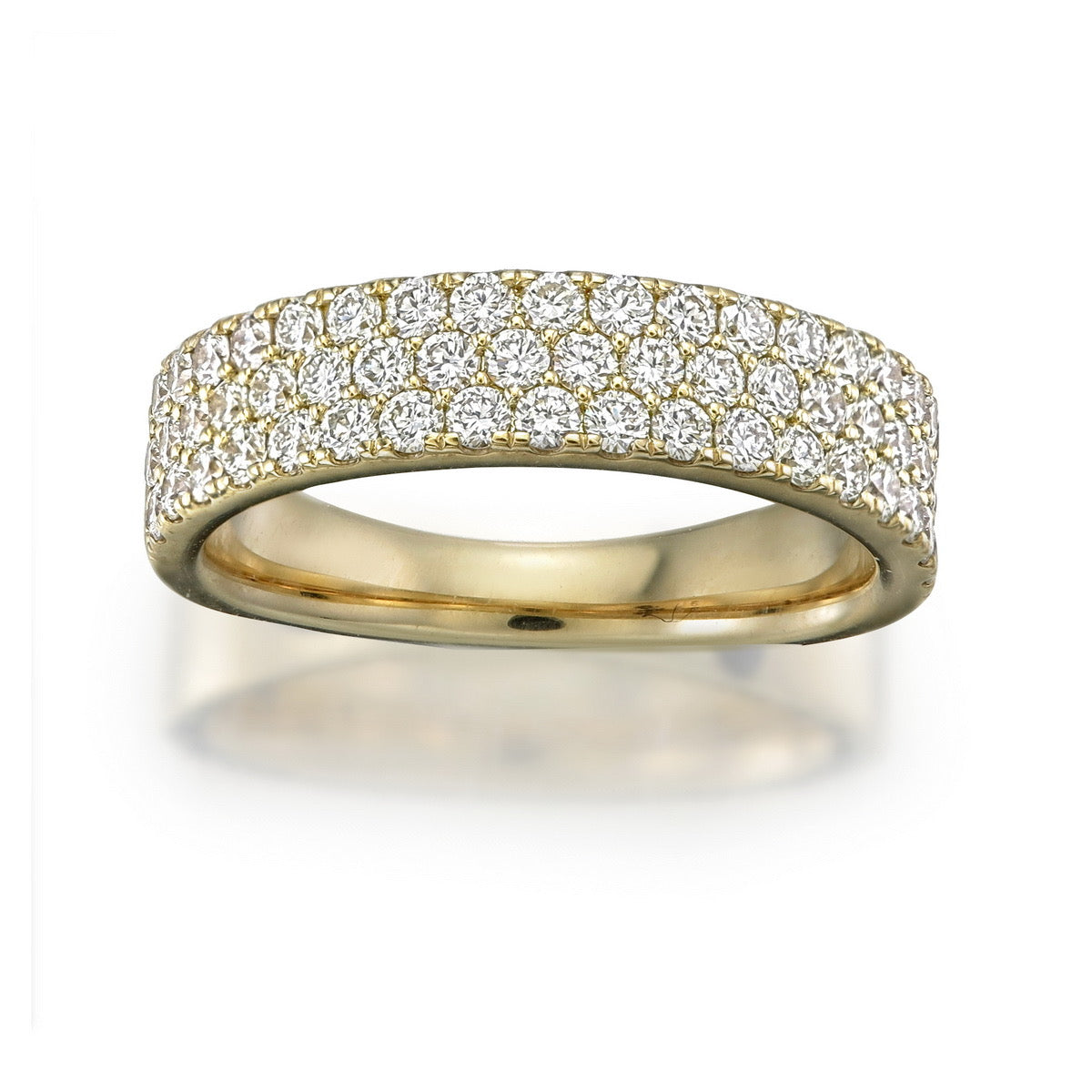 18KY DIAMOND COMFORT FIT 3 ROW RING