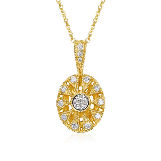 W/G Oval Miracle Filligree Necklace 14D=.14TW
