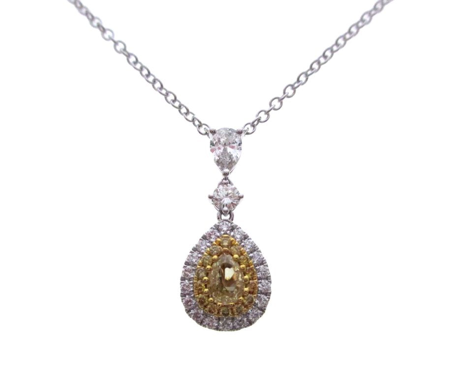 18KW/Y DIAMOND DOUBLE HALO FANCY YELLOW NECK