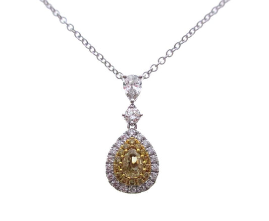 18KW/Y DIAMOND DOUBLE HALO FANCY YELLOW NECK