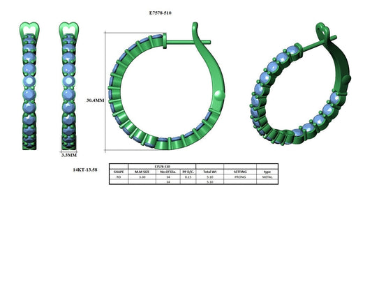 14KW DIAMOND PRONG SET SLINGSHOT HOOPS EARS