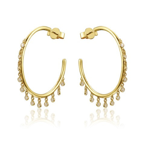 14KW DIAMOND BEZEL BZL DNGL HOOP EARS