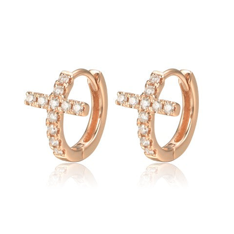 14KY DIAMOND CROSS HUGGIE EARS