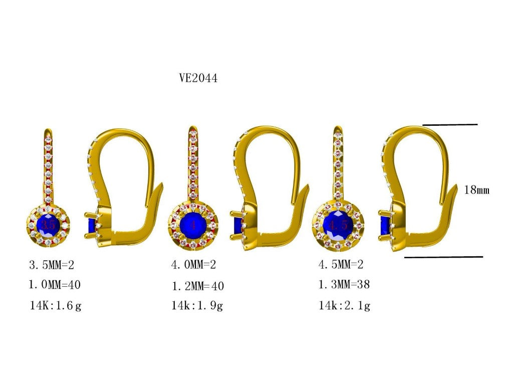 14KW PREC COLOR LEVER BACK DANGLE EARS