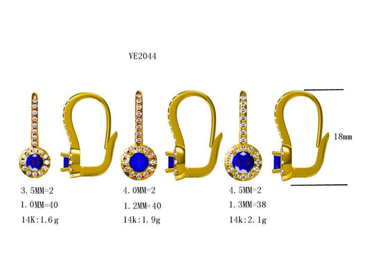 18KY PREC COLOR LEVER BACK DANGLE EARS