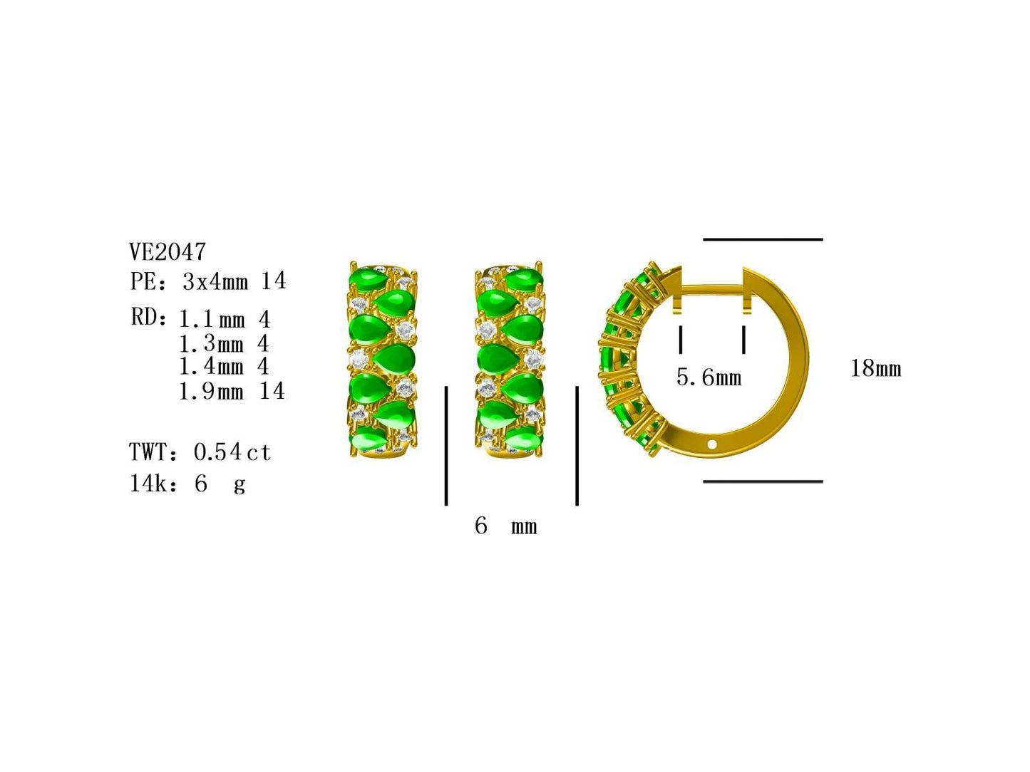 18KW PREC COLOR MIXED RD HOOP EARS