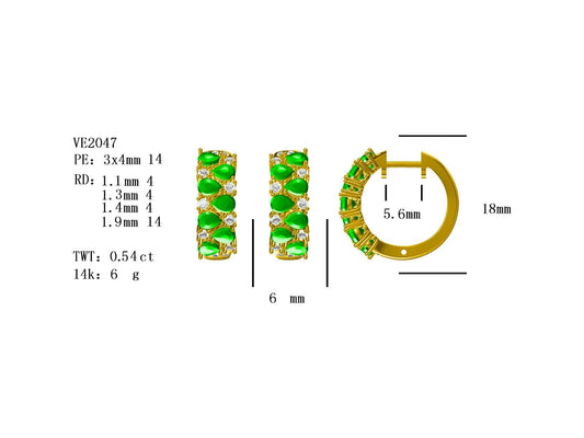 18KW PREC COLOR MIXED RD HOOP EARS