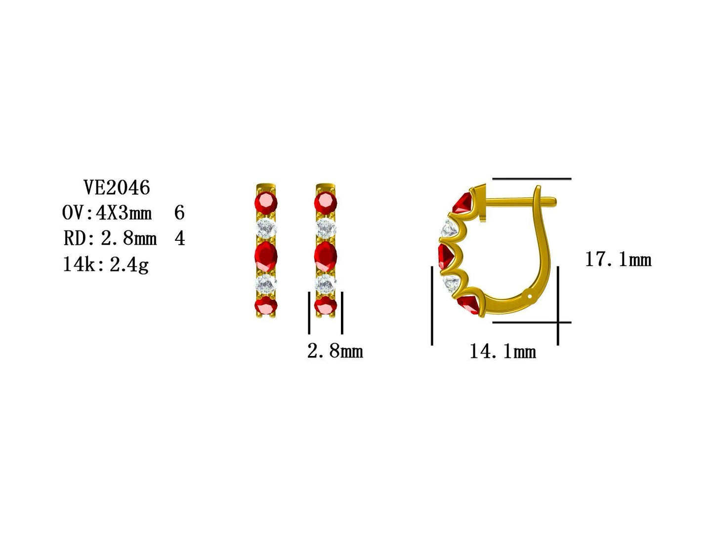 14KW PREC COLOR ALTERNATING OV HOOP EARS