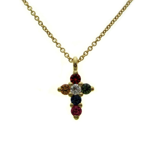 14KY PREC COLOR CROSS RAINBOW NECK