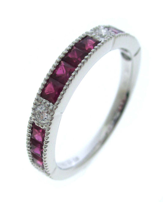 PLAT PREC COLOR MILGRAIN STACK BAND RING