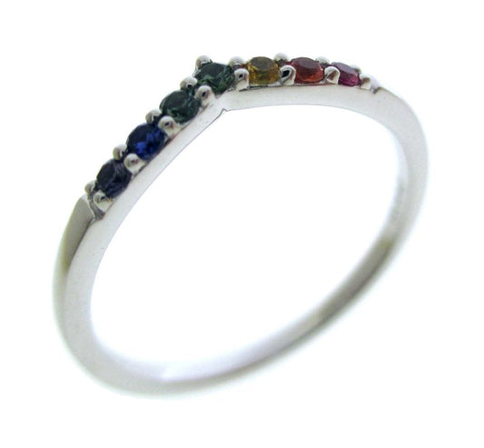 14KY PREC COLOR V SHAPE RAINBOW RING