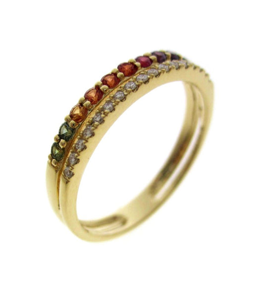 14KY PREC COLOR MIXED RAINBOW RING