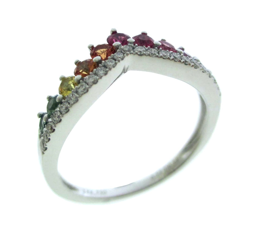 14KW PREC COLOR V-SHAPE RAINBOW RING
