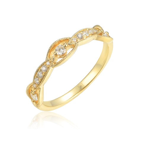 14KY MILGRAIN DIAMOND STK BAND RING