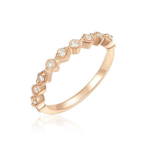 14KY MILGRAIN DIAMOND STACK BAND
