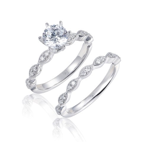 14KY DIAMOND MILGRAIN WED SET