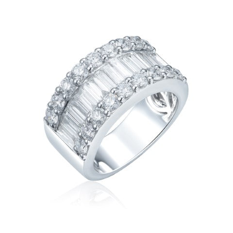 14KY DIAMOND BAGUETTE & ROUND WIDE BAND RING