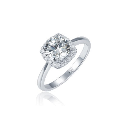 14KW DIAMOND CUSHION HALO SEMIMOUNT RING
