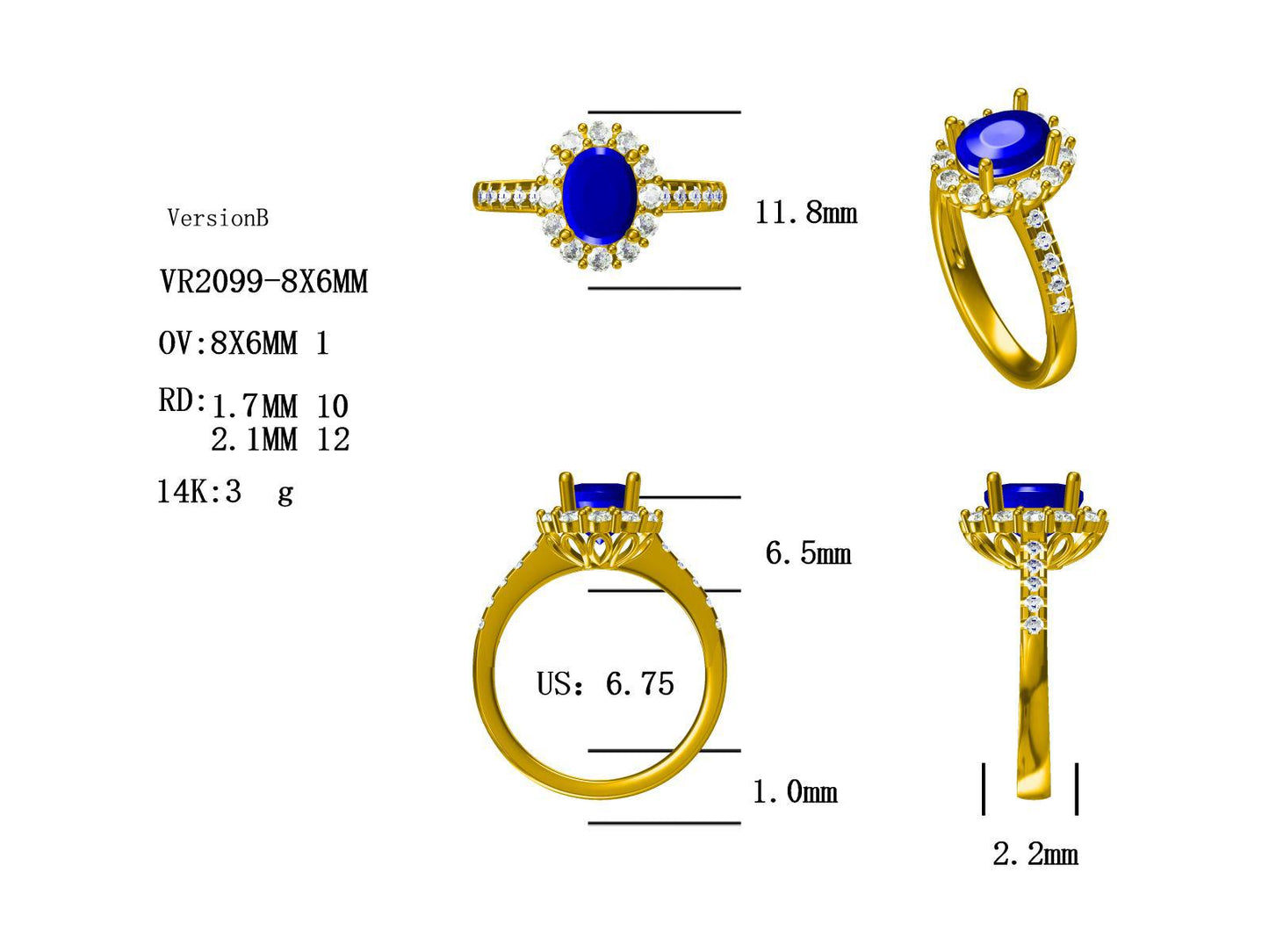 14KT SEMI PREC CLASSIC HALO RING