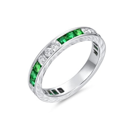 18KY PREC COLOR MILGRAIN STACK BAND RING