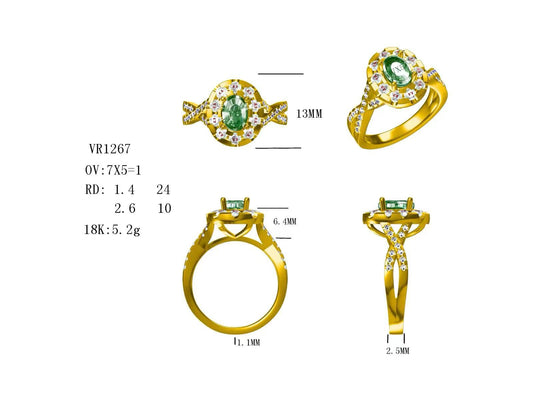 18KY PREC COLOR CROSSOVER HALO RING