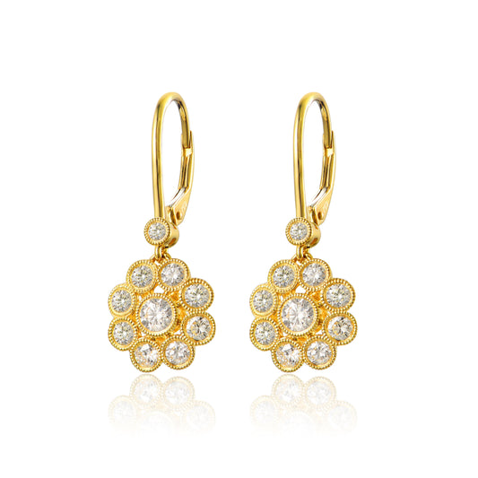14KY DIAMOND DANGLE FLWR EARS