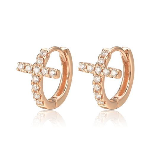 14KY DIAMOND CROSS HUGGIE EARS