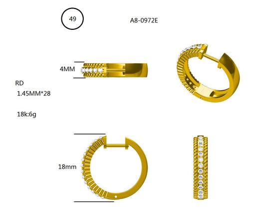 14KW/Y DIAMOND BEAD SET RD HOOP EARRING
