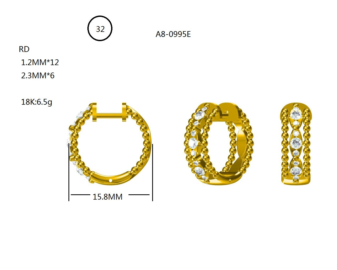 14KW DIAMOND MARQUIS HUGGIE EARRING