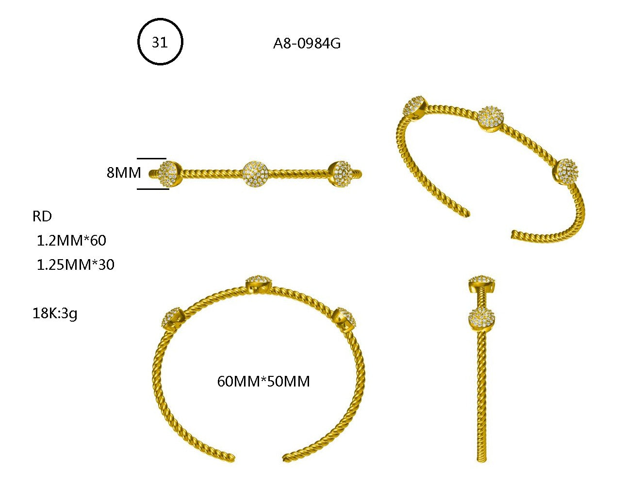 14KW/Y PLAIN GOLD TWIST ROPE BANGLE BRAC