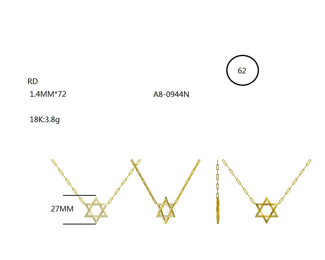 14KW/Y DIAMOND PAVE STAR NECK