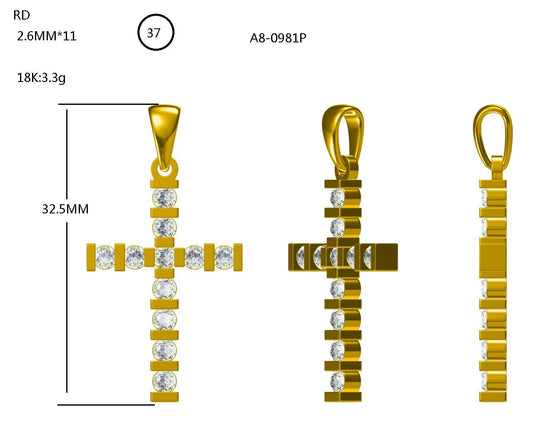 14KY DIAMOND BAR SET CROSS NECK