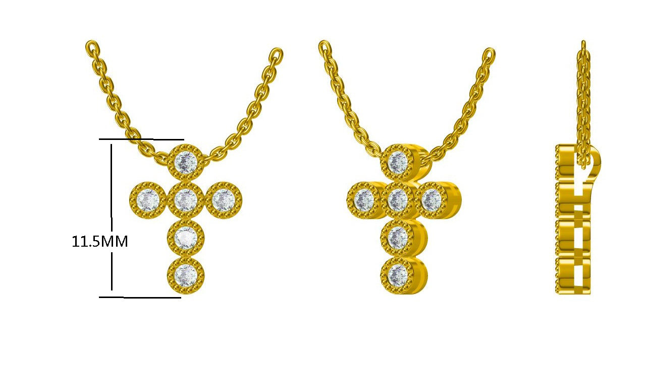 14KY DIAMOND MILGRAIN CROSS NECK