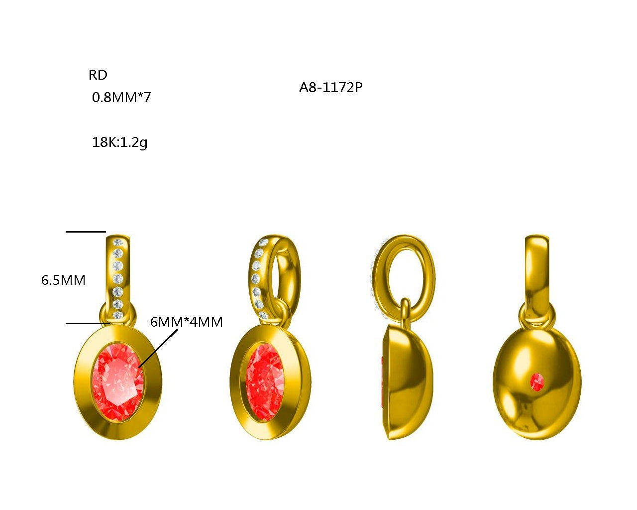 14KY SEMI PREC BEZEL SET CENTER STONE PEND