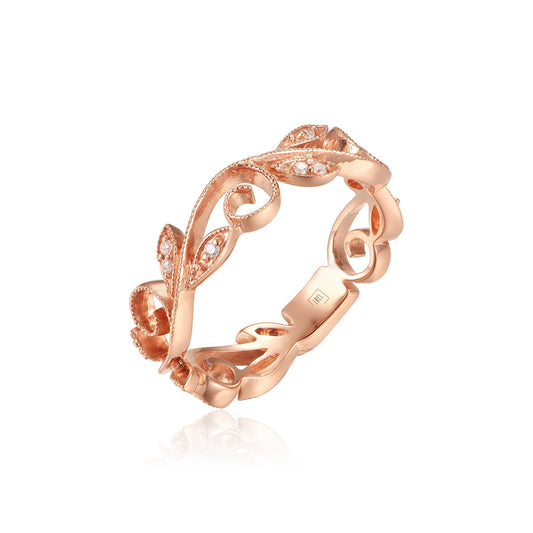 14KW DIAMOND FLORAL STACK BAND RING