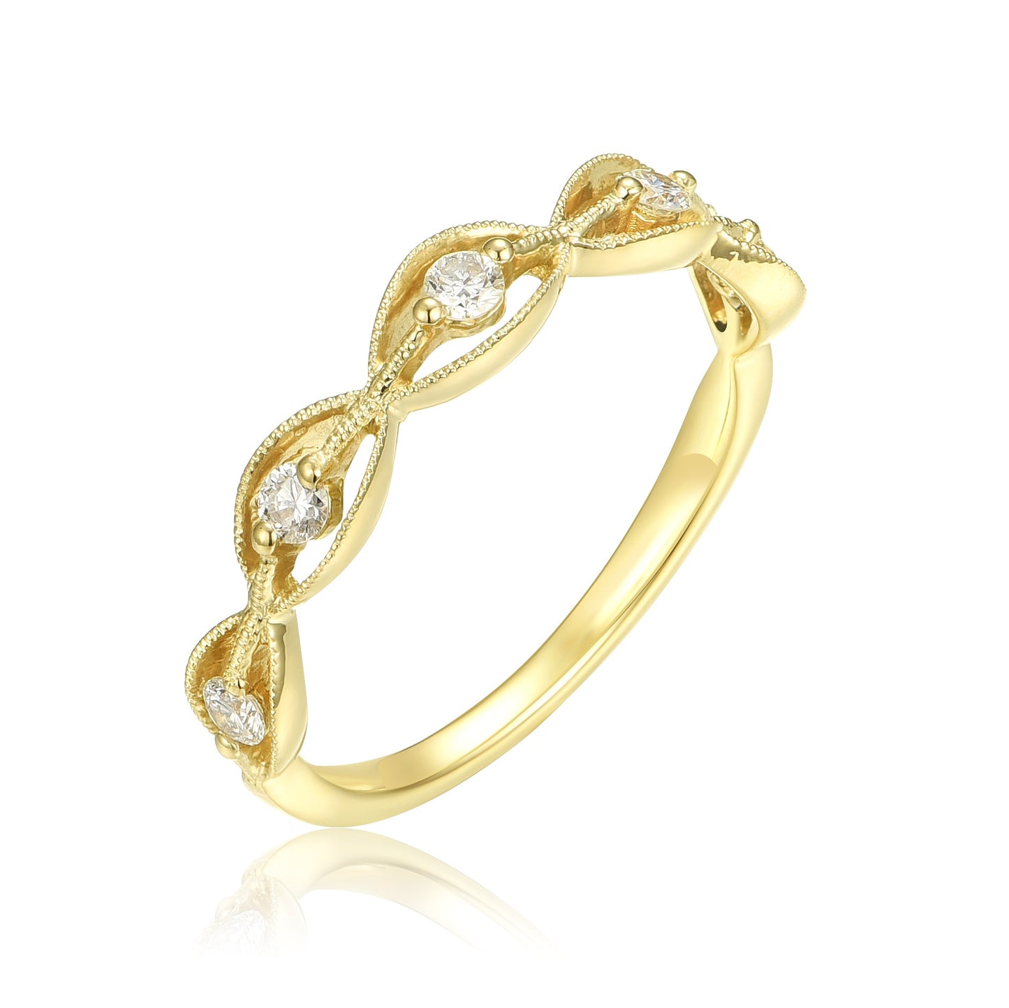 14KY DIAMOND MILGRAIN STACK BAND RING
