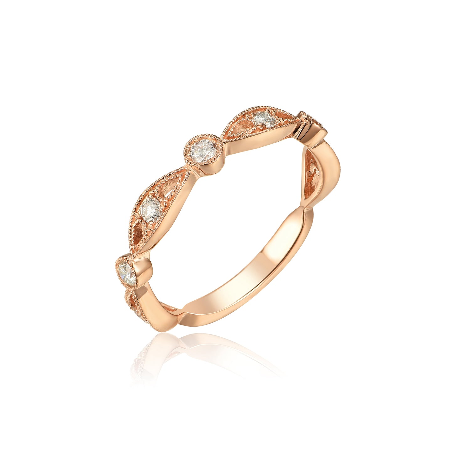 14KW DIAMOND MILGRAIN STACK BAND RING