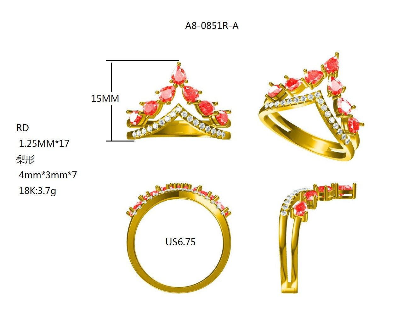 PLAT PREC COLOR MIXED V BAND RING
