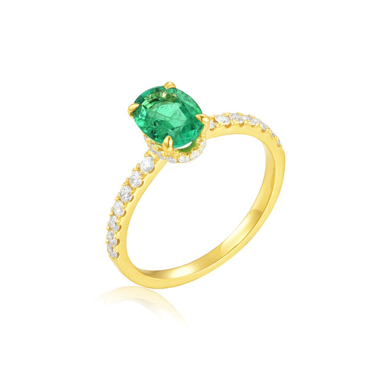 14KW PREC COLOR HIDDEN HALO CENTER STONE RING