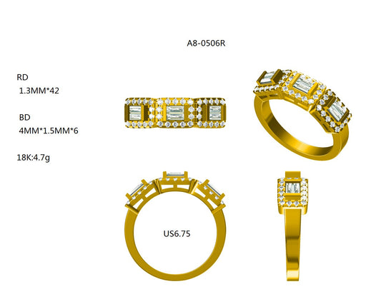 14KW DIAMOND 3 STONE MOSAIC RING