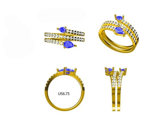 14KY PREC COLOR 2 STONE BYPASS RING