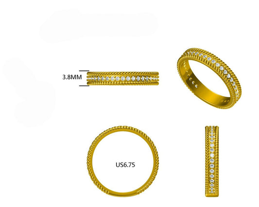 14KY DIAMOND TWIST ROPE STACK BAND RING
