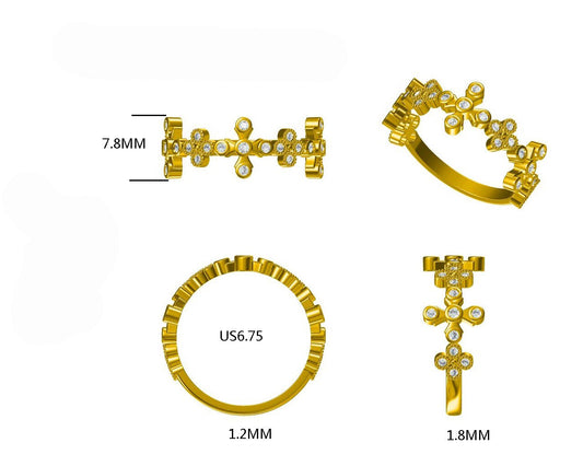 14KW DIAMOND CROSS STACK BAND RING