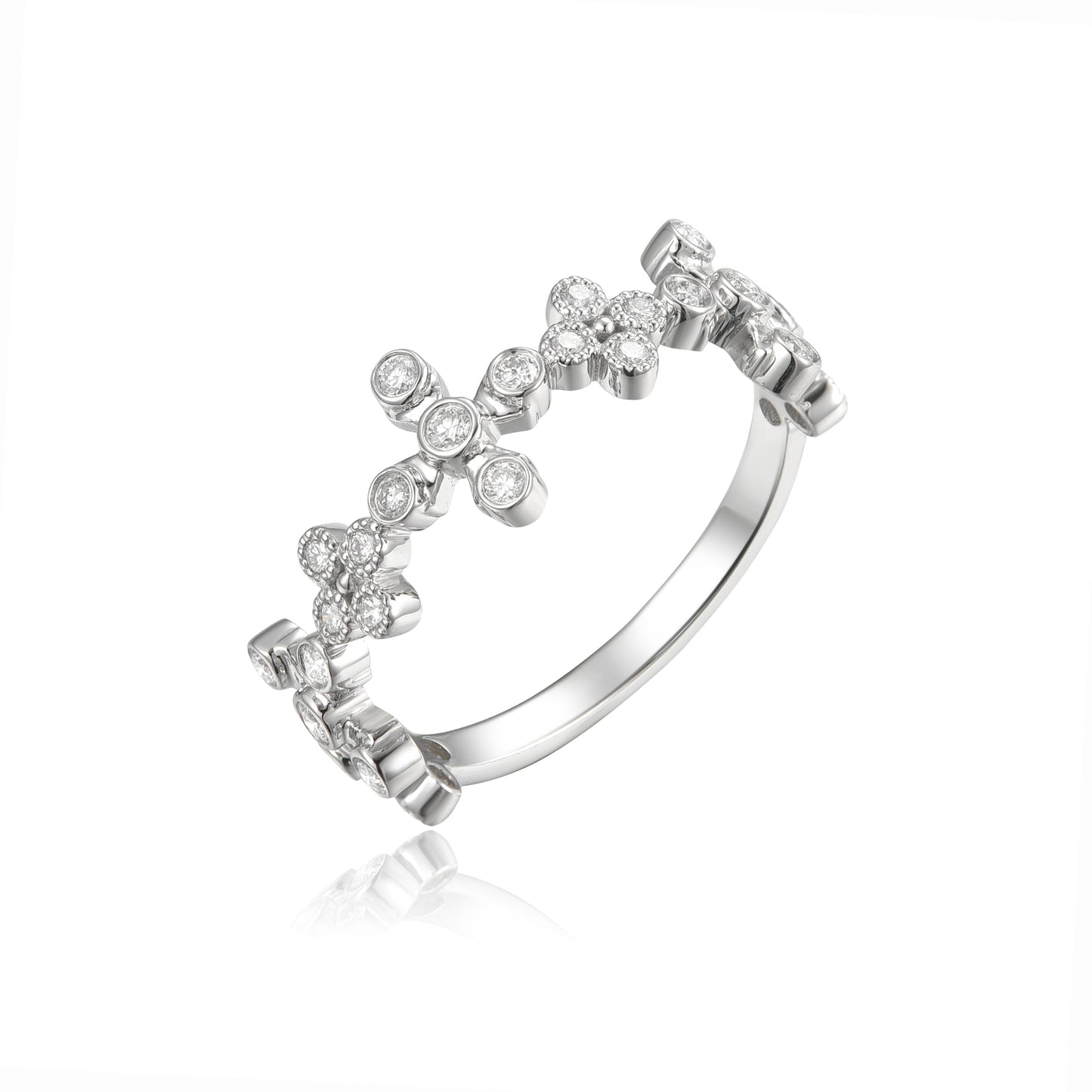14KY DIAMOND CROSS STACK BAND RING