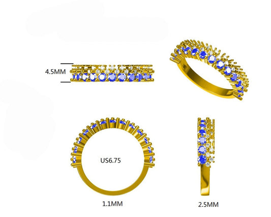 14KW PREC COLOR PRONG SET STACK BAND RING