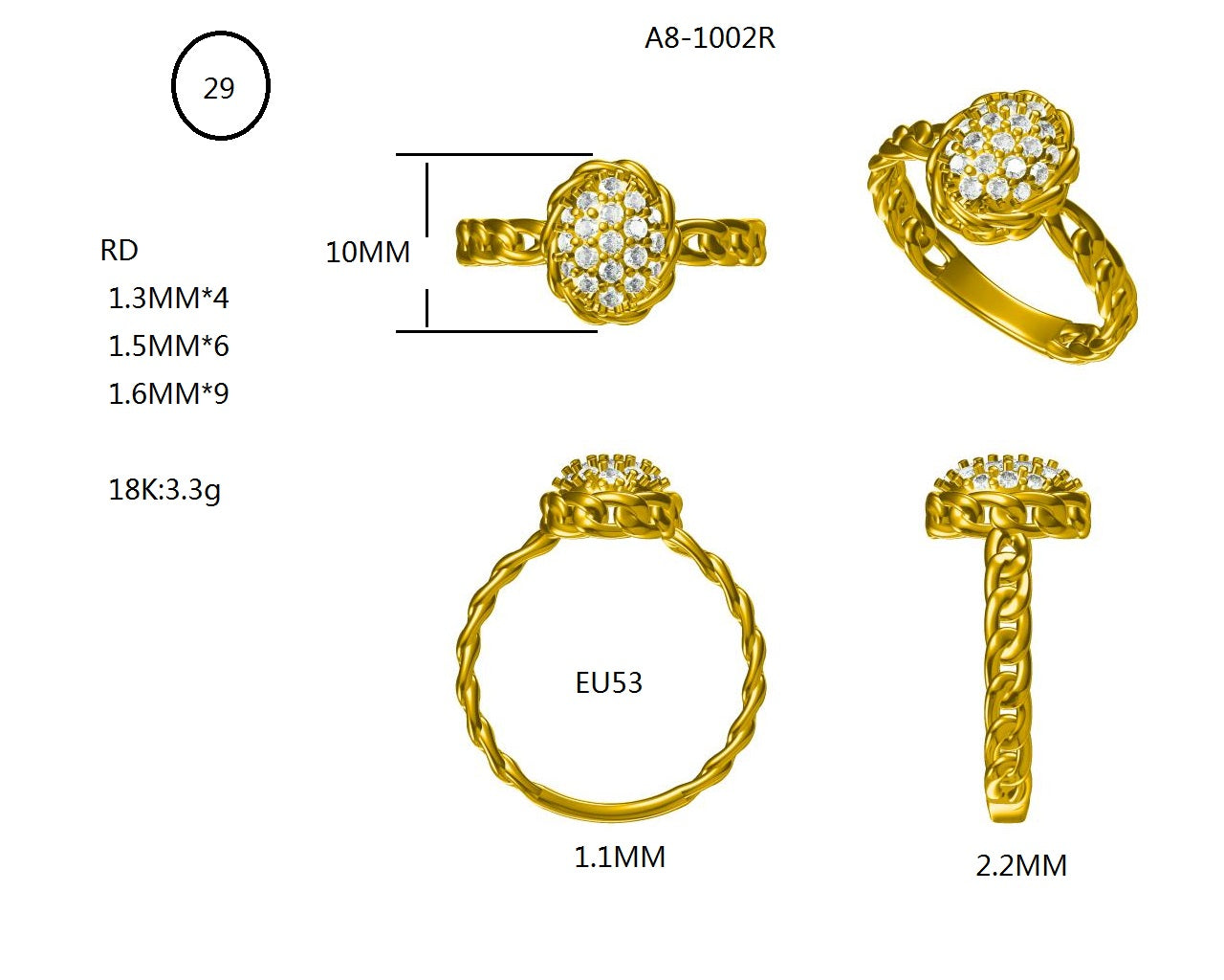 14KW/Y DIAMOND PAVE LINK RING