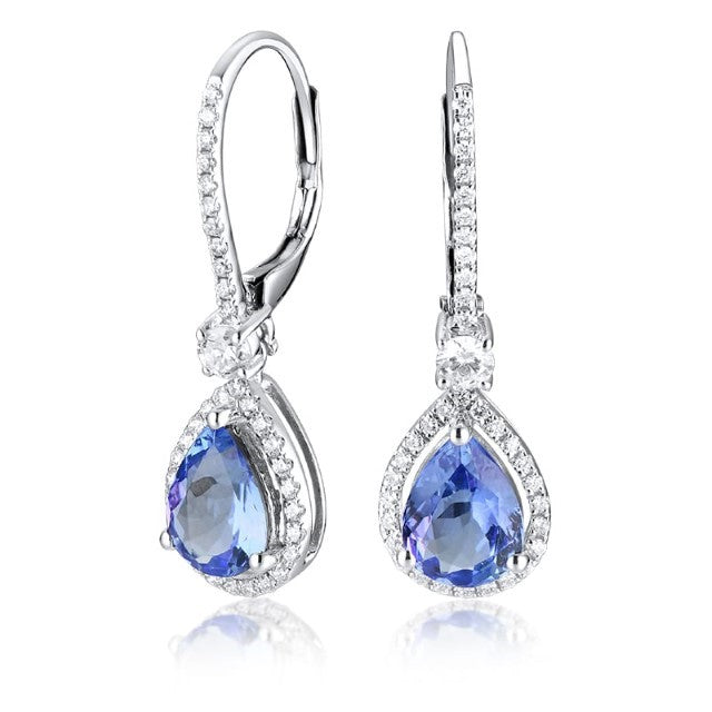 14KW PREC COLOR DANGLE HALO EARS