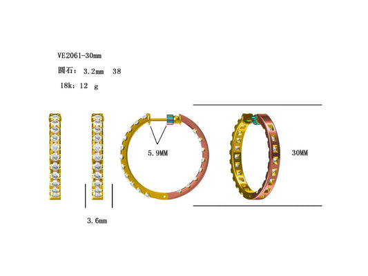 14KW DIAMOND RD HOOP INSIDE/OUT EARS