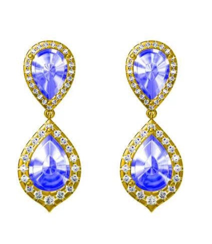 18KW SEMI PREC DANGLE HALO EARS